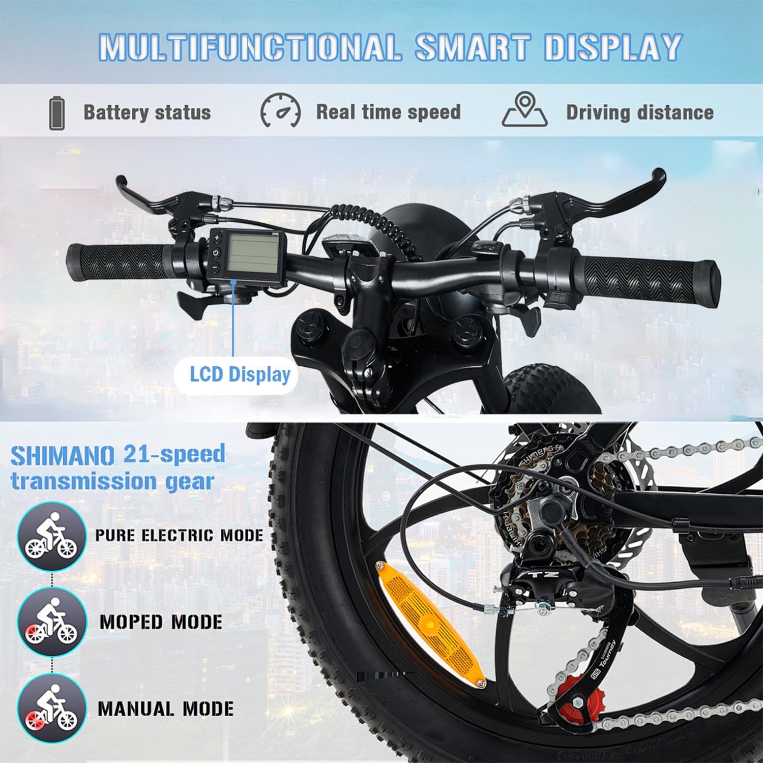 26" Electric Bikes for Adults Fat Tire Electric Mountain Bike with 36V 10.4AH Battery&250W Motor E-bike 21Speed with LCD Display Electric Commuter Bicycle for Men and Women (26inch Fat Tire ebike)